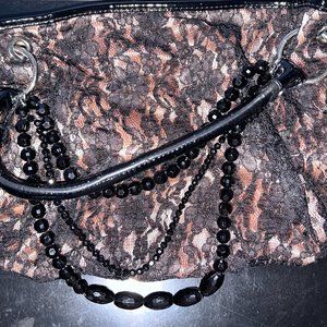 Melie Bianco Nude w/ Black Lace Handbag